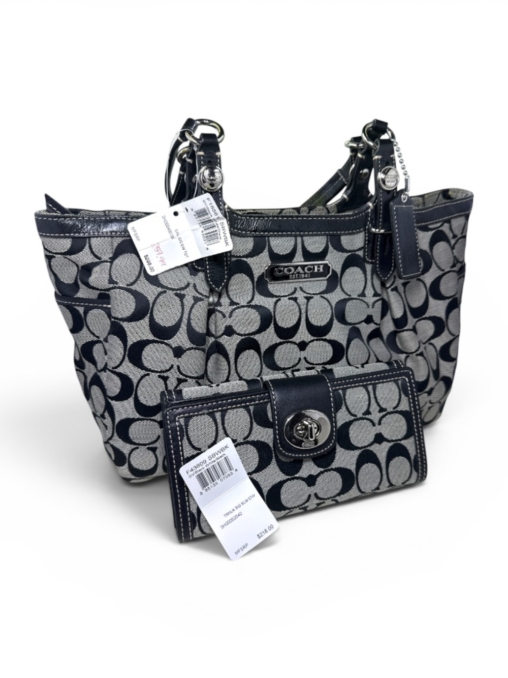 NWT No Call Outs Vintage Coach Signature Gallery Tote & Wallet Set $516 in 2010